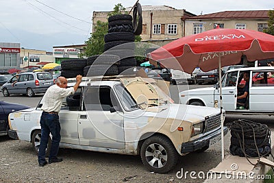 Tire trader, Telawi, Georgia Editorial Stock Photo