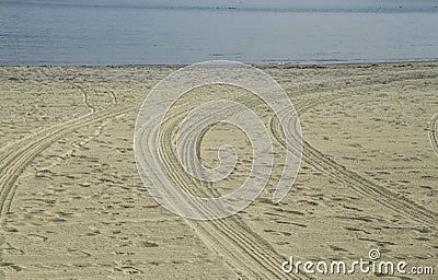 Tire truck track on the sand at Cabrillo Beach Stock Photo