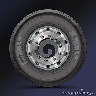 Tire, tyre, wheel. High quality illustration of typical truck fore wheel, isolated on color background Vector Illustration