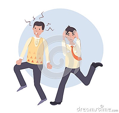 Tired and angry people dismissed from work during the crisis. Men who have lost their jobs Vector Illustration