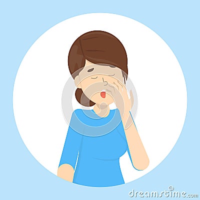 Tired or bored woman yawn. Sleepy girl Vector Illustration