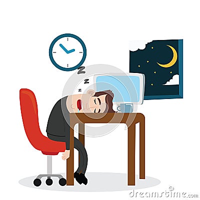 Tired businessman sleeping at work Vector Illustration