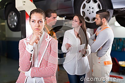Tired client at auto service Stock Photo