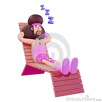 A tired 3D Athlete Cartoon Picture sleeping on a lazy chair Stock Photo