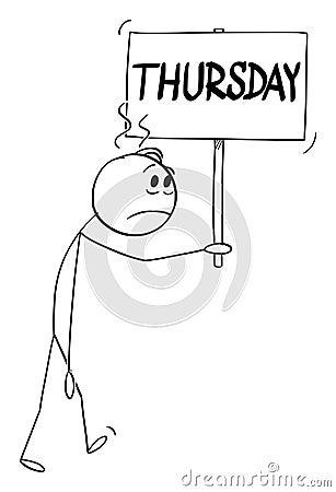 Depressed Person with Thursday Sign, Vector Cartoon Stick Figure Illustration Vector Illustration