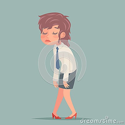 Tired disheveled businesswoman sad weary woman character retro cartoon design vector illustration Vector Illustration