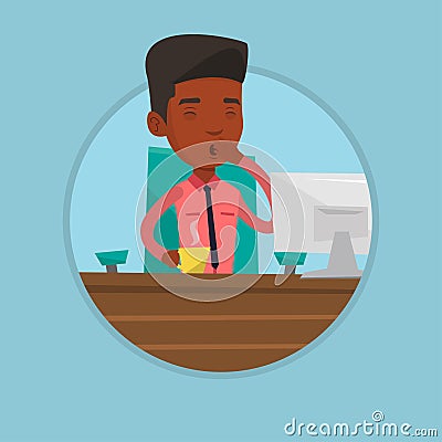 Tired employee working in office. Vector Illustration