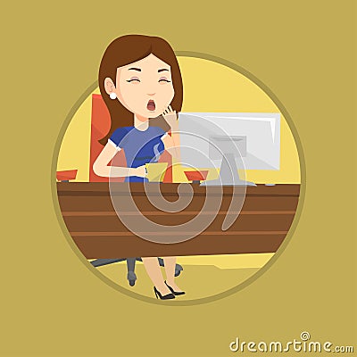 Tired employee working in office. Vector Illustration