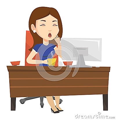 Tired employee working in office. Vector Illustration