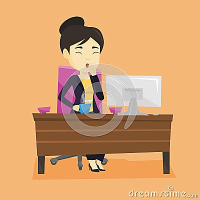 Tired employee yawning in office. Vector Illustration