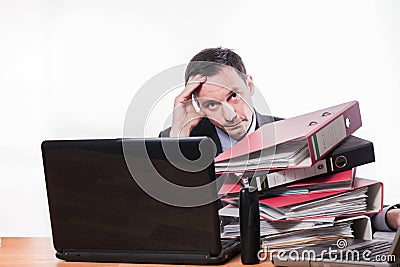 Tired and exhausted employee too much work Stock Photo