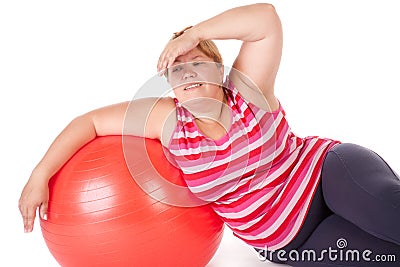 Tired fat woman Stock Photo