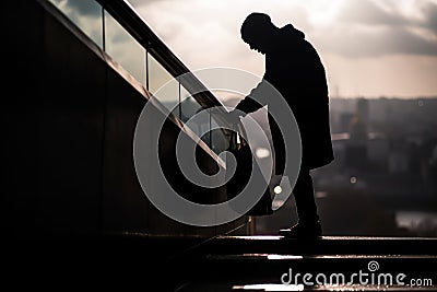 tired homeless man silhouette generative ai Stock Photo