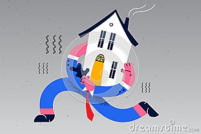 Tired man carry house on back Vector Illustration