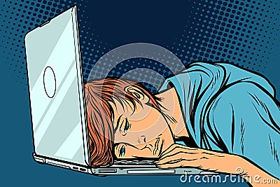 Tired man at the computer Vector Illustration