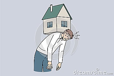 Tired man lean under house maintenance burden Vector Illustration