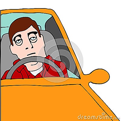 Tired Man Sitting in Traffic Vector Illustration