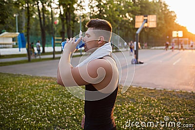 Tired man water tonus hardwork workout Stock Photo