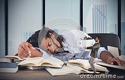 Tired manager needs caffeine Stock Photo