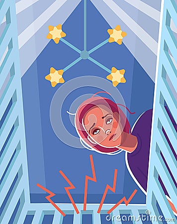 Tired mother watching a crying baby.View from the baby cradle. Cartoon vector illustration Vector Illustration