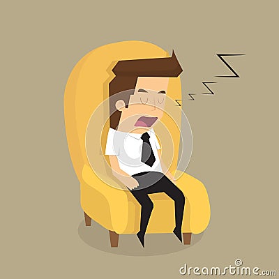 Tired overworked businessman sleeps on sofa Vector Illustration