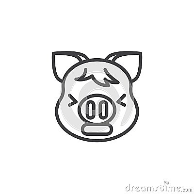 Tired piggy face emoji line icon Vector Illustration