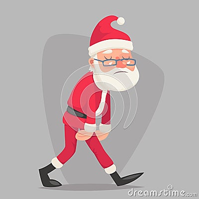 Tired Sad Weary Santa Claus Vintage Walk Character Icon Retro Christmas Cartoon Design Vector Illustration Vector Illustration