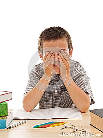 Tired schoolboy Stock Photo