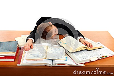 Tired schoolboy Stock Photo