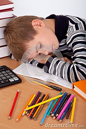 Tired schoolboy Stock Photo