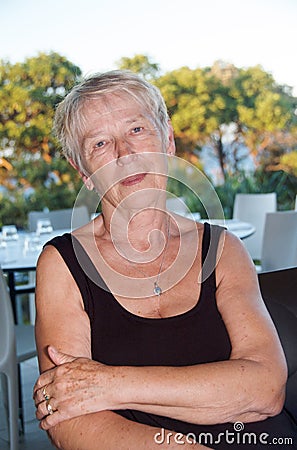 Tired senior woman Stock Photo