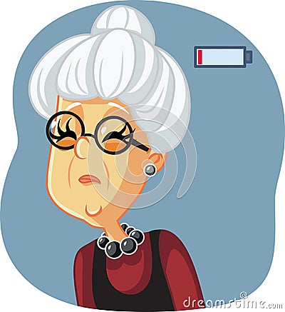 Tired Senior Woman with Dark Circles Feeling Exhausted Vector Illustration
