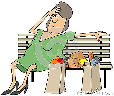 Tired shopper Cartoon Illustration