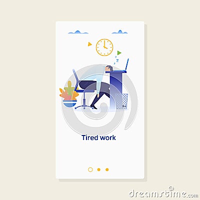 Tired Sleeping Businessman at Work.Flat design vector illustration. Vector Illustration