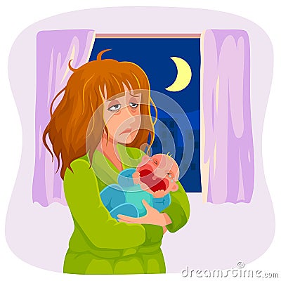 Tired sleepy mother Vector Illustration