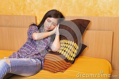 Tired teenage girl falling asleep i Stock Photo