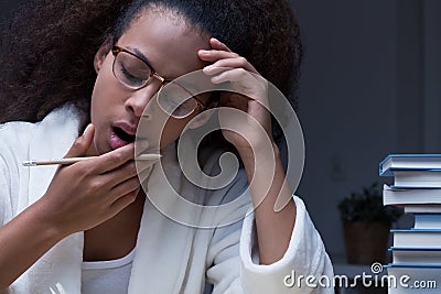 Tired yawning girl Stock Photo