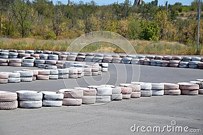 Tires on the autodrome Stock Photo