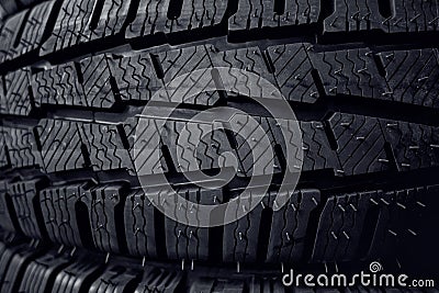 Tires close up. Car tires in a row. Stock Photo