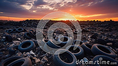 tires dumped in a big pile for recycling Stock Photo