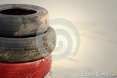 Tires on the road at the speedway. Stock Photo