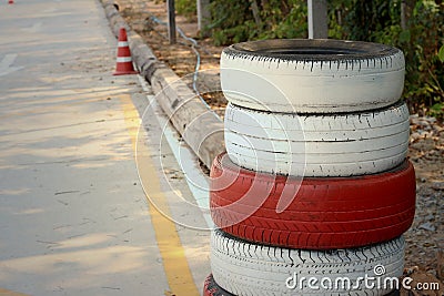 Tires on the road at the speedway. Stock Photo