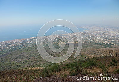 Tirreno Sea and Naples bay and city from Vesuvius Volcano Stock Photo