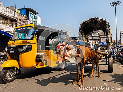 Road traffic in Tiruvannamalai. Editorial Stock Photo