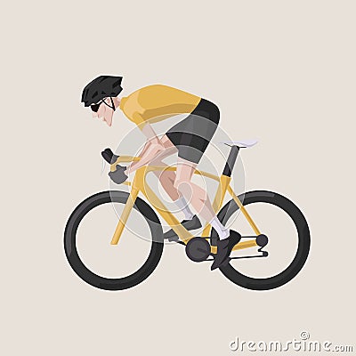 Cartoon cyclist in yellow jersey Vector Illustration