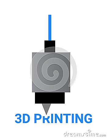 Vector illustration of 3D printing â€“ fused deposition modeling. The print head, filament, and text Vector Illustration