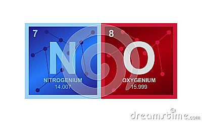 NO Nitric oxide gas molecule consisting of nitrogen and oxygen atoms and molecules Vector Illustration