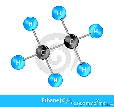 Vector ball-and-stick model of chemical substance. Icon of ethane molecule C2H6 consisting of carbon and hydrogen. Vector Illustration