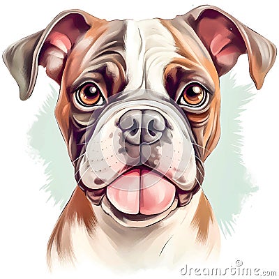 Drawn and Colored of Cute Boxer Dog Portrait on White Background Cartoon Illustration