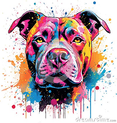 Vibrant watercolor painting abstract art of vivid pitbull dog, isolated on white background - vector Vector Illustration